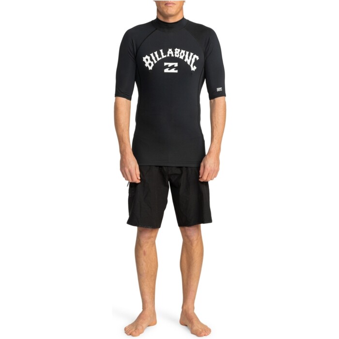 2024 Billabong Mens Logo Surf Short Sleeve Rash Vest EBYWR03010 - Black